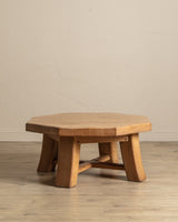 Chunky Brutalist Oak Octagonal Coffee Table w/ Slab Top, France, 1960's - Lone Fox