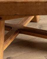 Chunky Brutalist Oak Octagonal Coffee Table w/ Slab Top, France, 1960's - Lone Fox