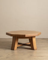 Chunky Brutalist Oak Octagonal Coffee Table w/ Slab Top, France, 1960's - Lone Fox