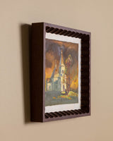 Church at Dusk Oil Painting in Beveled Frame, Ukraine, 1970's - Lone Fox