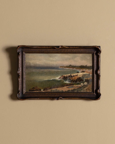 Coastal Seascape Oil Painting in Carved Ribbon Frame, France, Late 19th Century - Lone Fox