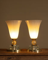 Contemporary Murano Glass & Brass Torchiere Table Lamps, Italy (2 Available) - Lone Fox