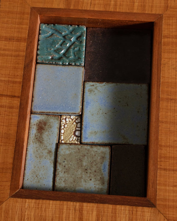 Contemporary Stoneware Tiles in Walnut Frame by Colin Kennedy 1 - Lone Fox