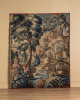 Continental Verdure Tapestry w/ Castle Scene, Europe, 17th Century - Lone Fox