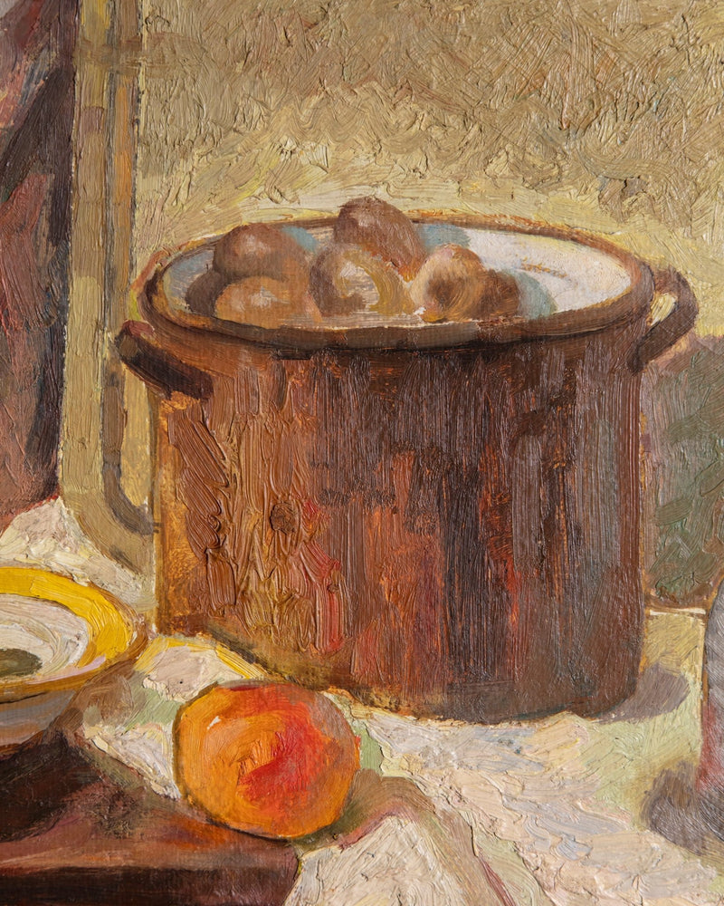 Copper Pot Still Life Oil Painting in Gilt Painted Frame, Europe, 1980's - Lone Fox