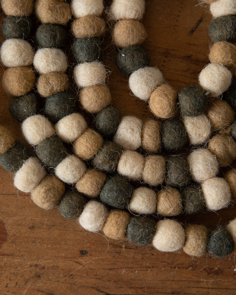 Cream/Brown Wool Felt Ball Garland - Lone Fox