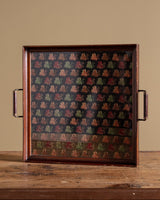 Cross Stitch Maple Leaf Serving Tray, Glass & Wood, 1970's - Lone Fox