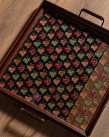 Cross Stitch Maple Leaf Serving Tray, Glass & Wood, 1970's - Lone Fox