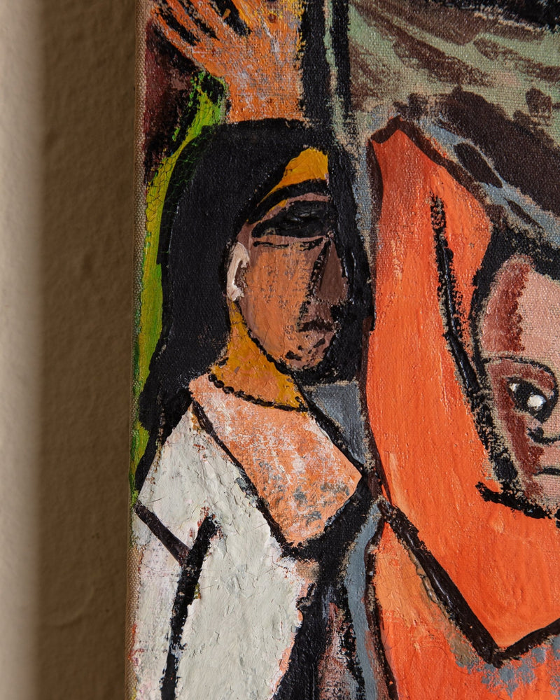 Cubist Abstract Figures Oil Painting, France, 1950's - Lone Fox