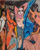 Cubist Abstract Figures Oil Painting, France, 1950's - Lone Fox