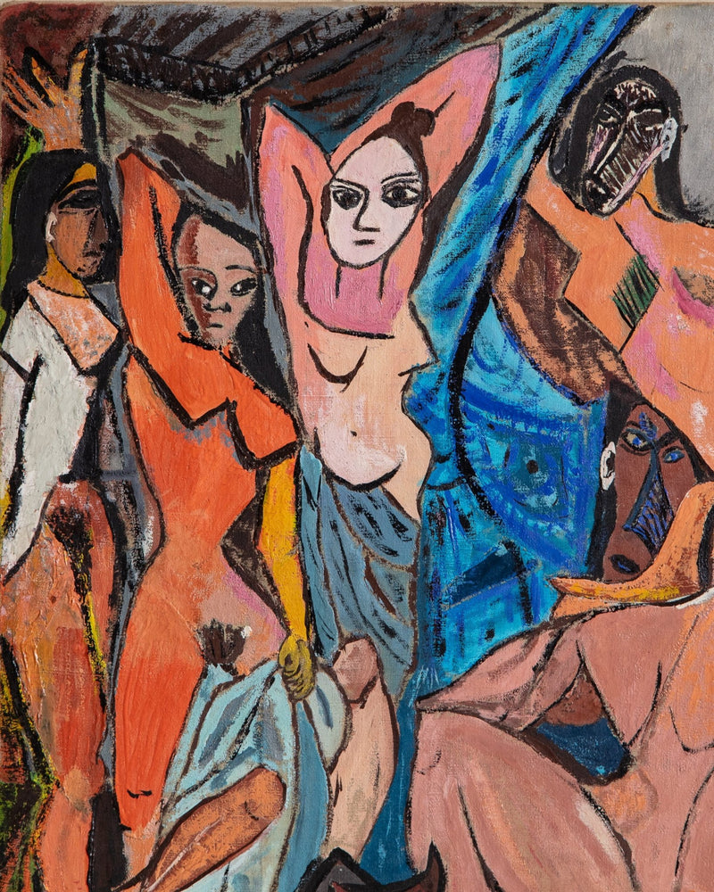 Cubist Abstract Figures Oil Painting, France, 1950's - Lone Fox