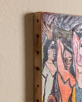 Cubist Abstract Figures Oil Painting, France, 1950's - Lone Fox