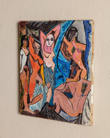 Cubist Abstract Figures Oil Painting, France, 1950's - Lone Fox