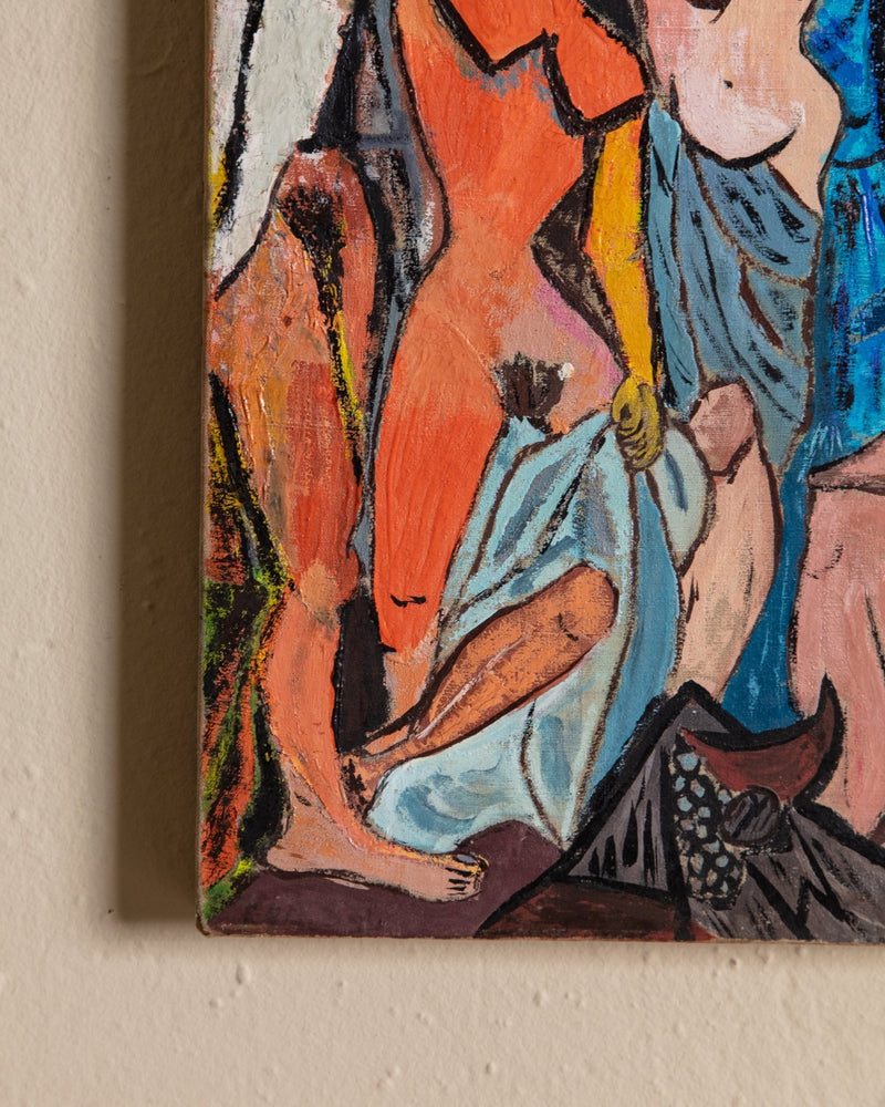 Cubist Abstract Figures Oil Painting, France, 1950's - Lone Fox