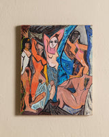 Cubist Abstract Figures Oil Painting, France, 1950's - Lone Fox
