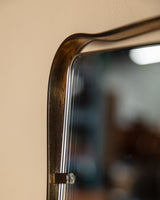 Curved Italian Brass Frame Wall Mirror, Manner of Fontana Arte, 1950s - Lone Fox