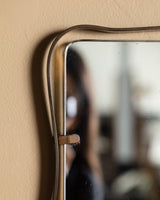 Curved Italian Brass Frame Wall Mirror, Manner of Fontana Arte, 1950s - Lone Fox