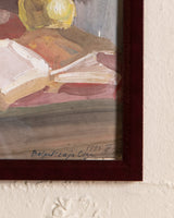 Daffodils Still Life Gouache Painting in Maroon Lacquered Frame - Lone Fox