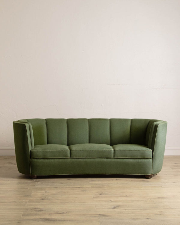 Danish Boesen Style Danish Green Wool Banana Sofa, 1940's - Lone Fox