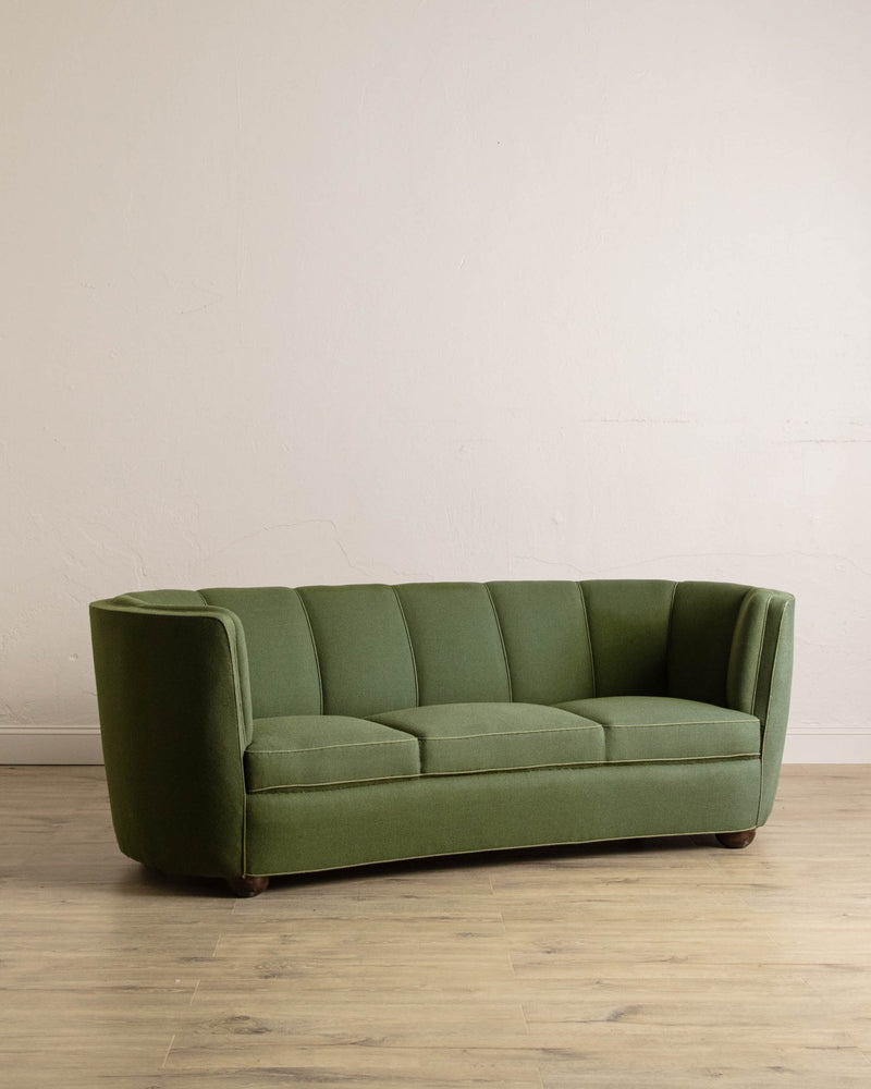 Danish Boesen Style Danish Green Wool Banana Sofa, 1940's - Lone Fox