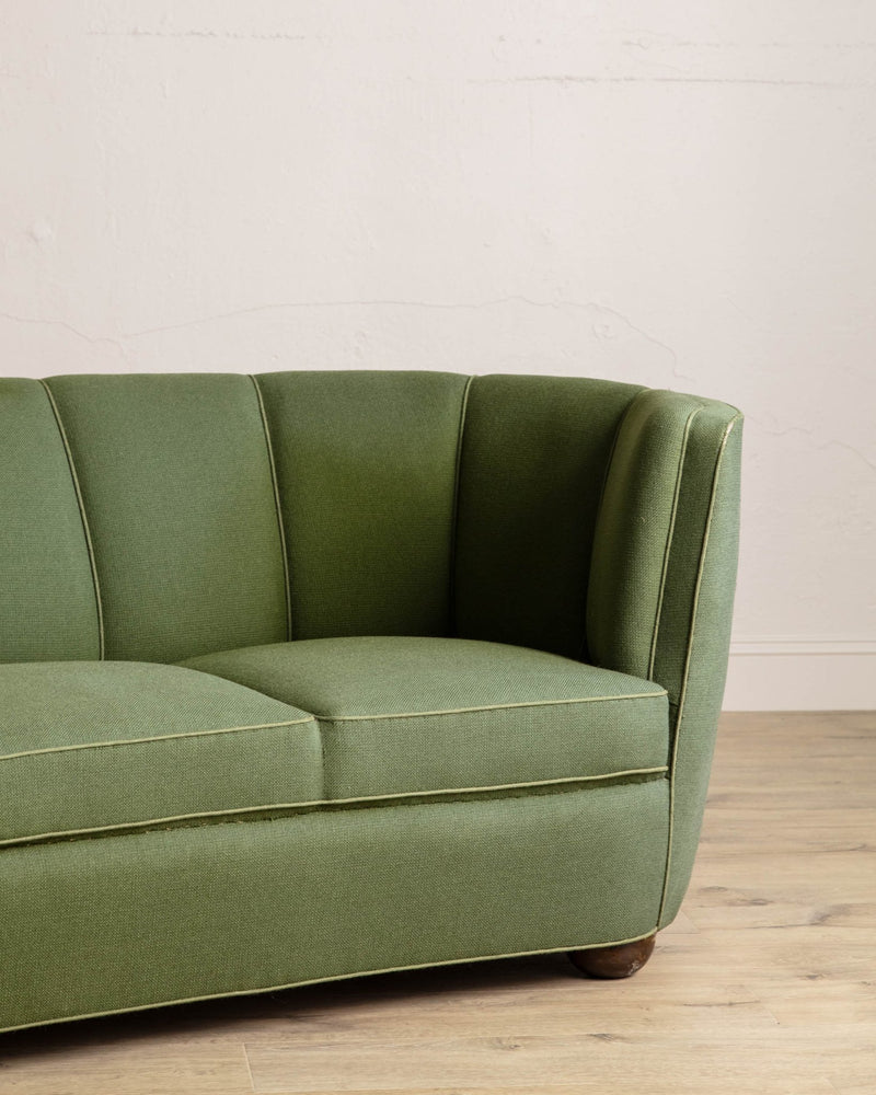 Danish Boesen Style Danish Green Wool Banana Sofa, 1940's - Lone Fox