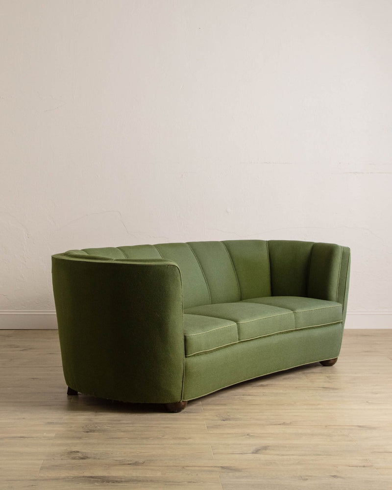 Danish Boesen Style Danish Green Wool Banana Sofa, 1940's - Lone Fox