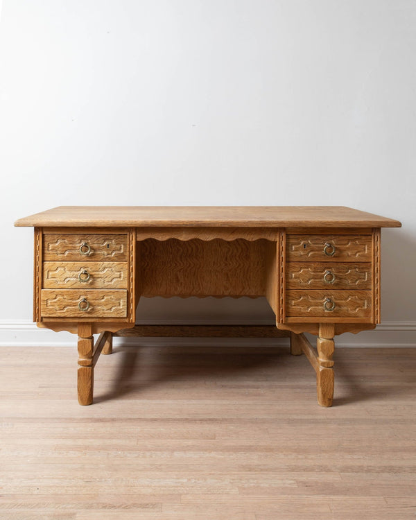 Danish Brutalist Oak Desk by Henry Kjaernulf, 1960's - Lone Fox