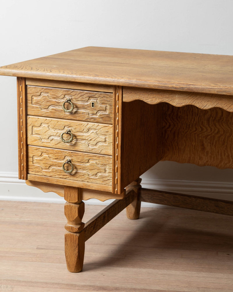 Danish Brutalist Oak Desk by Henry Kjaernulf, 1960's - Lone Fox