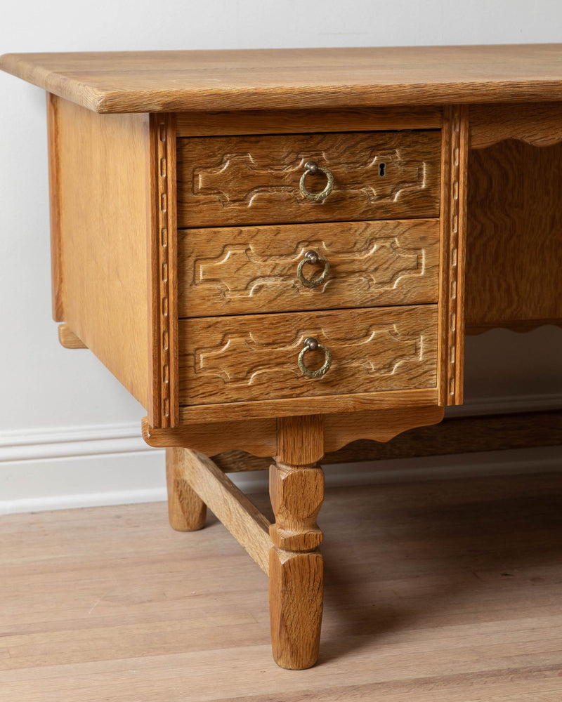 Danish Brutalist Oak Desk by Henry Kjaernulf, 1960's - Lone Fox