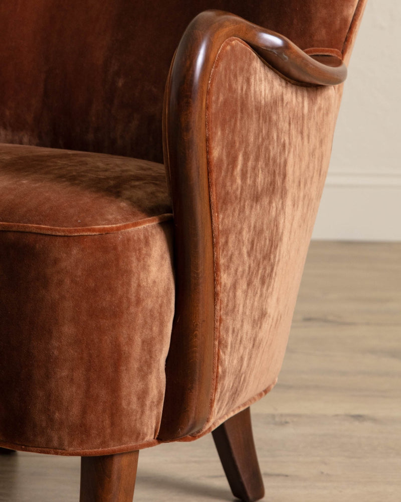 Danish Crushed Mohair & Oak Wingback Chair, 1950's - Lone Fox