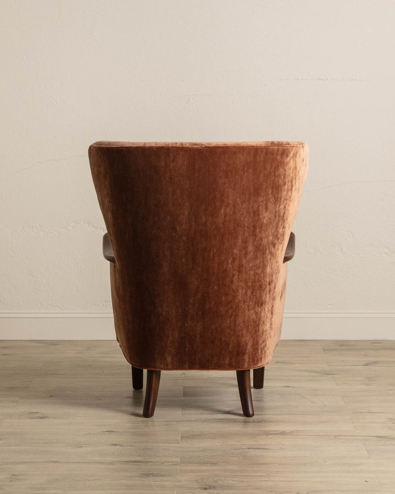 Danish Crushed Mohair & Oak Wingback Chair, 1950's - Lone Fox