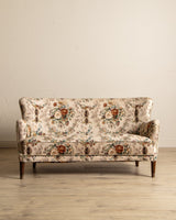Danish Curved Wingback Sofa in Wool Floral w/ Contrast Back, 1950's - Lone Fox
