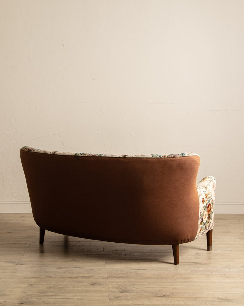 Danish Curved Wingback Sofa in Wool Floral w/ Contrast Back, 1950's - Lone Fox