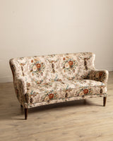 Danish Curved Wingback Sofa in Wool Floral w/ Contrast Back, 1950's - Lone Fox