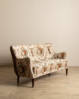 Danish Curved Wingback Sofa in Wool Floral w/ Contrast Back, 1950's - Lone Fox