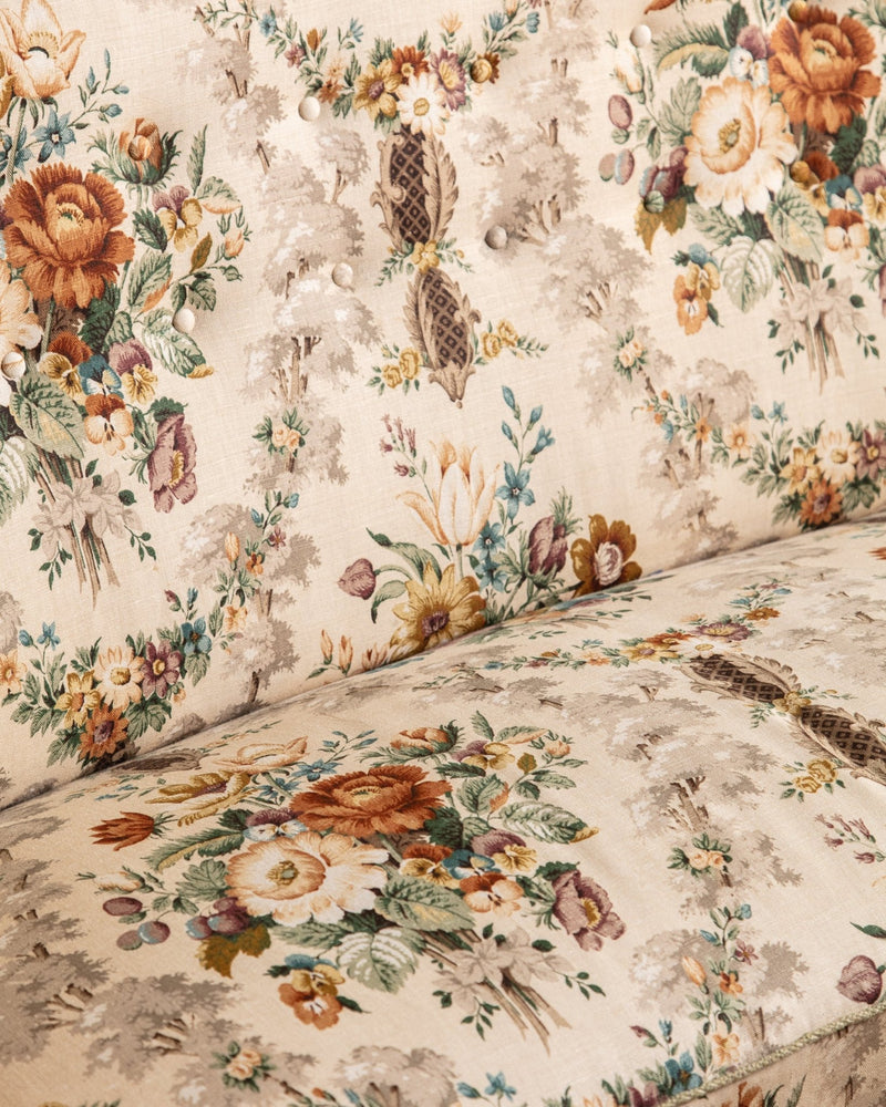 Danish Curved Wingback Sofa in Wool Floral w/ Contrast Back, 1950's - Lone Fox