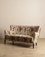 Danish Curved Wingback Sofa in Wool Floral w/ Contrast Back, 1950's - Lone Fox