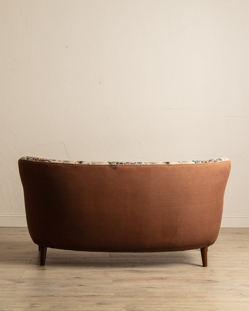 Danish Curved Wingback Sofa in Wool Floral w/ Contrast Back, 1950's - Lone Fox