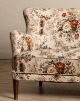 Danish Curved Wingback Sofa in Wool Floral w/ Contrast Back, 1950's - Lone Fox