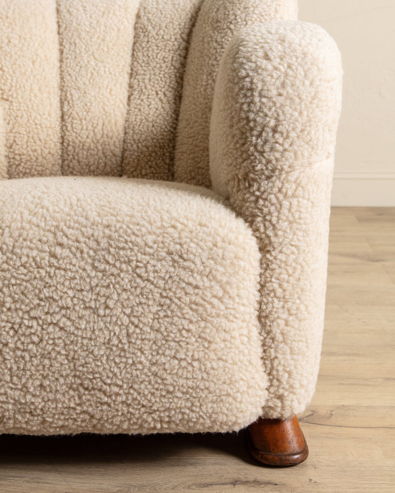 Danish Lambs Wool Easy Chair Manner of Flemming Lassen, Denmark, 1930's - Lone Fox