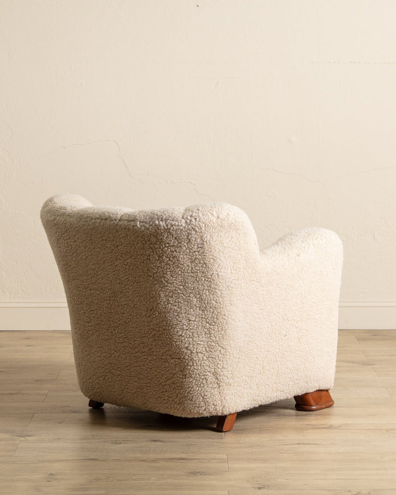 Danish Lambs Wool Easy Chair Manner of Flemming Lassen, Denmark, 1930's - Lone Fox