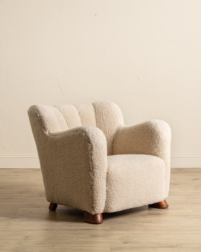 Danish Lambs Wool Easy Chair Manner of Flemming Lassen, Denmark, 1930's - Lone Fox