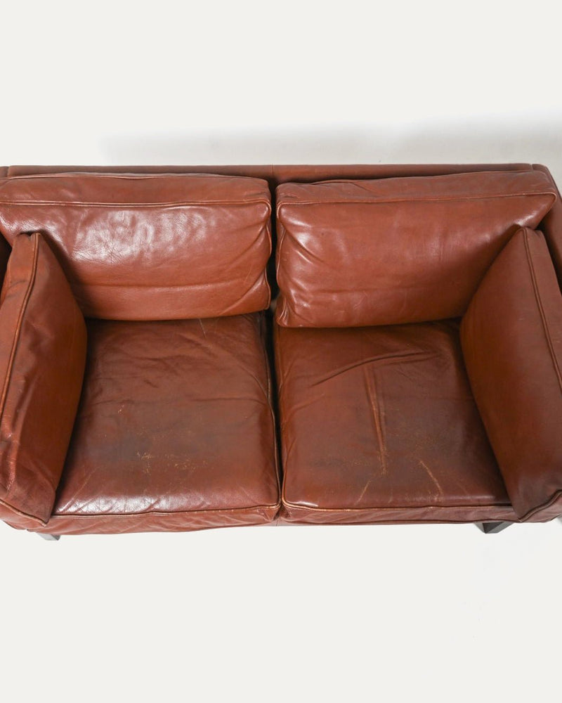 Danish Leather Loveseat, Manner of Mogens Hansen - Lone Fox