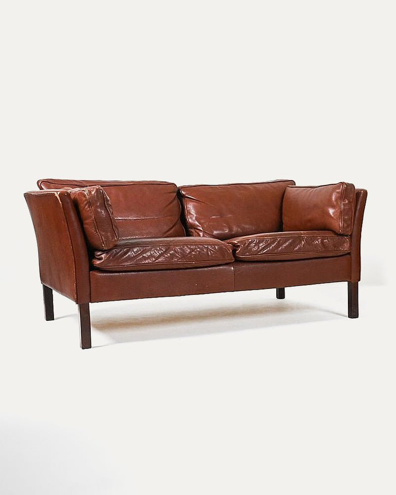 Danish Leather Loveseat, Manner of Mogens Hansen - Lone Fox