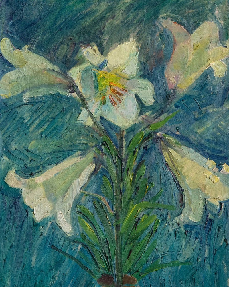 Danish Lillies Still Life Oil Painting by Vlademar Nielsen, 1957 - Lone Fox