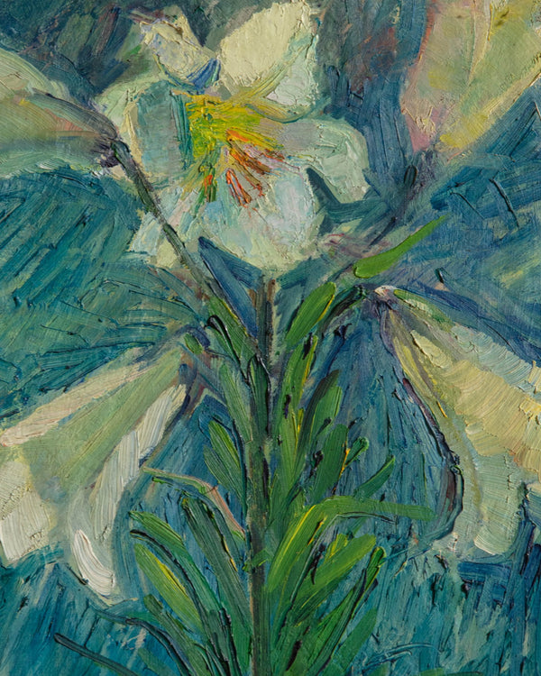 Danish Lillies Still Life Oil Painting by Vlademar Nielsen, 1957 - Lone Fox