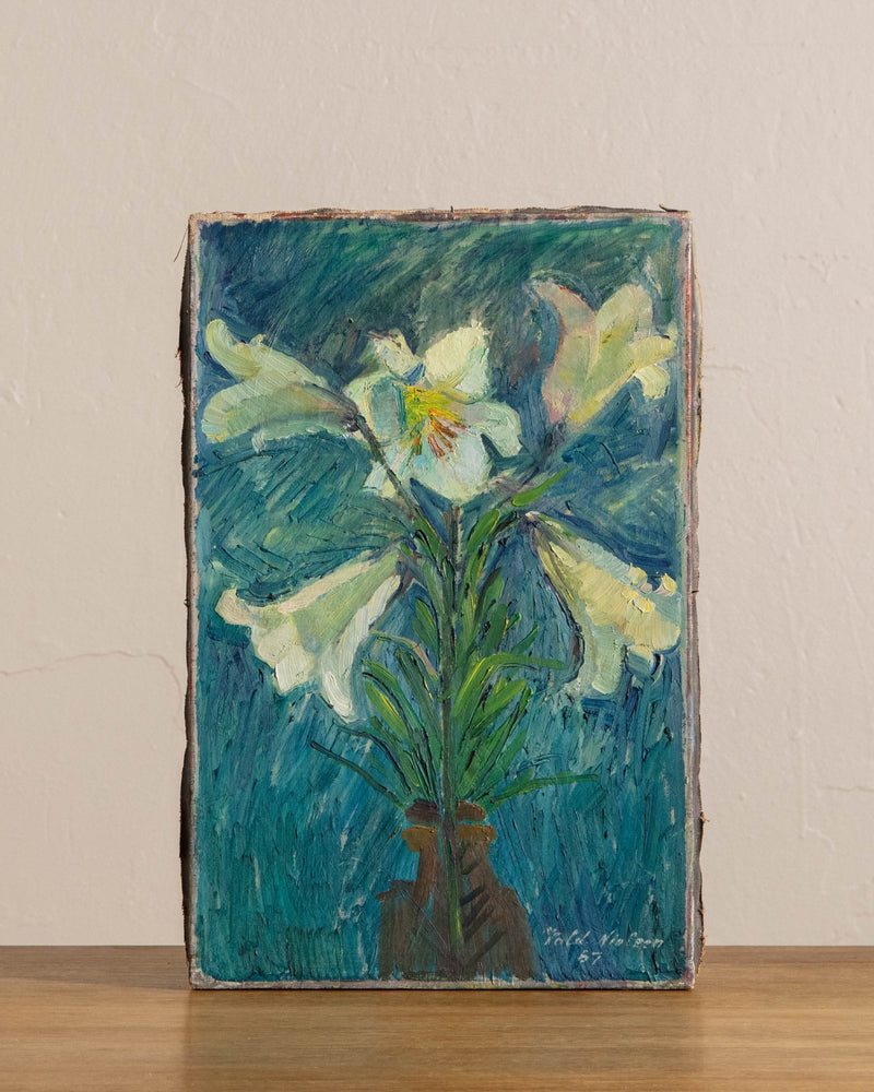 Danish Lillies Still Life Oil Painting by Vlademar Nielsen, 1957 - Lone Fox