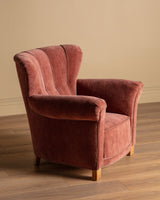Danish Lounge Chair Manner of Fritz Hanzen in New Pink Chenille, 1940's - Lone Fox