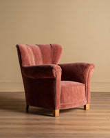 Danish Lounge Chair Manner of Fritz Hanzen in New Pink Chenille, 1940's - Lone Fox