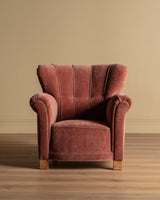 Danish Lounge Chair Manner of Fritz Hanzen in New Pink Chenille, 1940's - Lone Fox